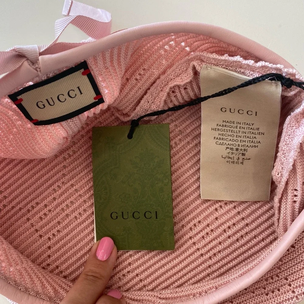 Gucci Beret Crochet Perforated Hat Pink Size Medium - Picture 11 of 15